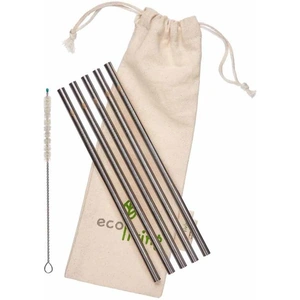 EcoLiving 5pk Stainless Steel Straws (Straight) With Organic Cotton Pouch & Vegan Straw Cleaner