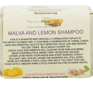 View product details for the Malva & Lemon Shampoo Bar - Funky Soap, 65g