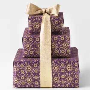 Natural Collection Select Purple Flower Print Lokta Paper Gift Wrap - 4 Sheets