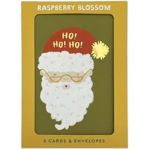 Raspberry Blossom Ho Ho Ho/Warm Christmas Wishes Box of 6 Christmas Cards