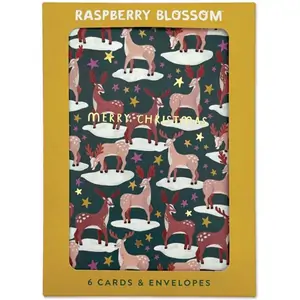 Raspberry Blossom Merry Christmas/Most Wonderful Time Box of 6 Christmas Cards