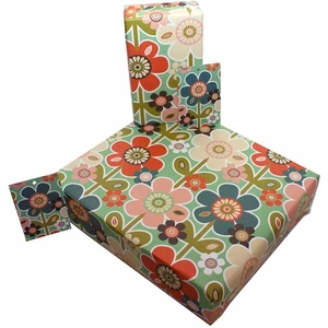 Re-wrapped Eco Friendly Recycled Wrapping Paper & Gift Tag - Vintage Retro Daisies