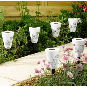 View product details for the Solar Powered Silhouette Butterfly Stake Lights - Pack of 6
