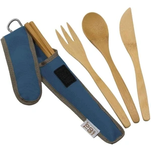 To-Go Ware Bamboo Utensil Set in Carry Pouch, Indigo