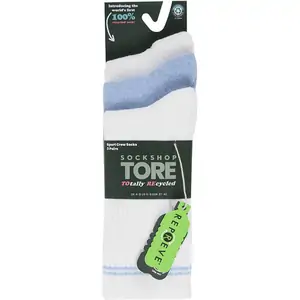 Tore White & Light Blue Stripe Crew Sports Socks - UK4-8 - 3 Pairs